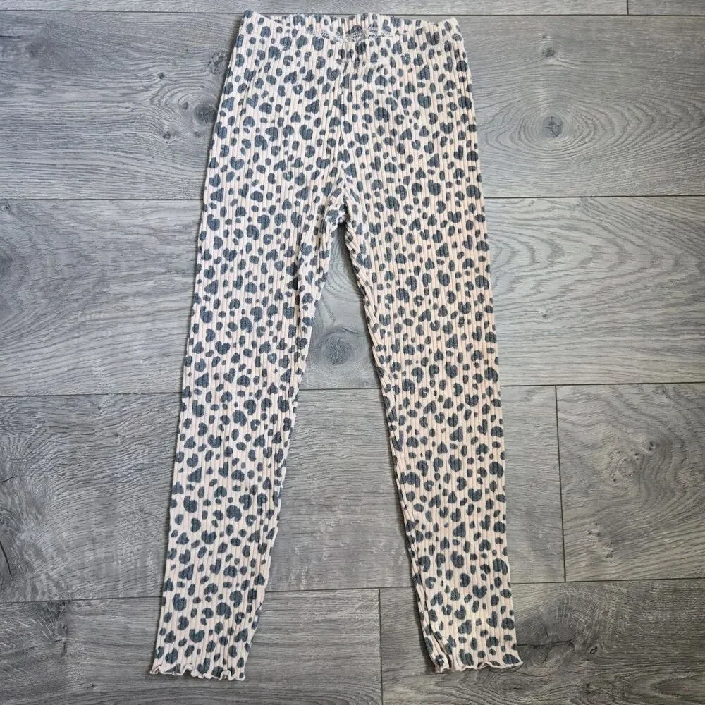 Cat & Jack Girls Ribbed Knit Peplum Shirt Leggings Set Beige Leopard Heart 4T 5T